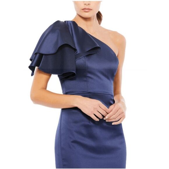 Mac Duggal NWT size 4 navy gown FLUTTER SLEEVE style 26521 - Picture 3 of 16